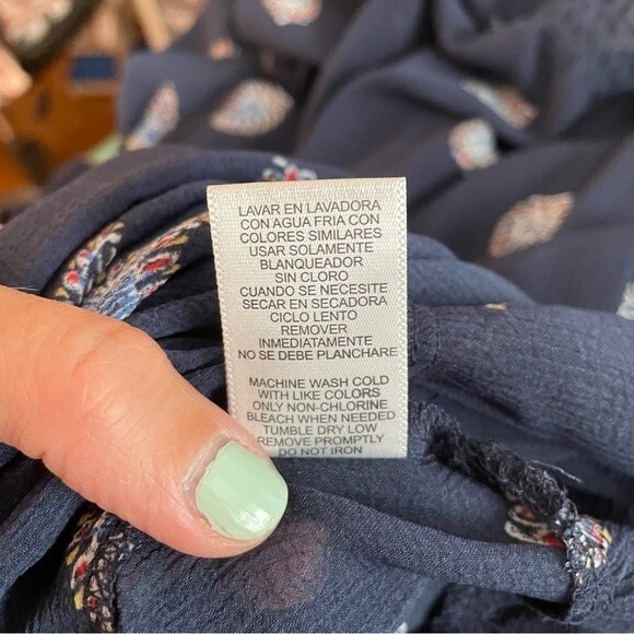 Daisy Fuentes Gaya Evening Dress Sheer Feather Midi Navy Blue Size Large - Picture 8 of 8